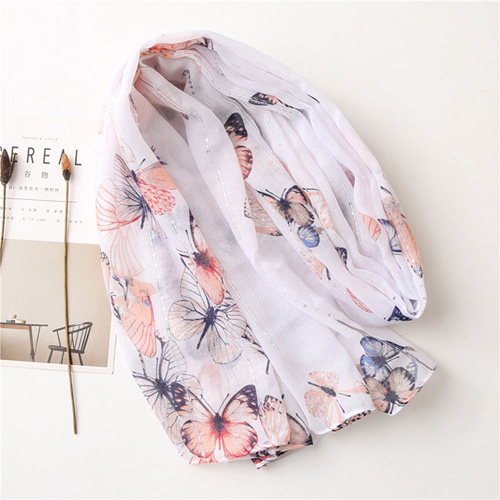 Butterfly print scarves sequined cotton linen beach scarf