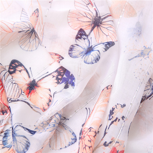Butterfly print scarves sequined cotton linen beach scarf
