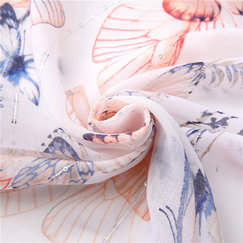 Butterfly print scarves sequined cotton linen beach scarf