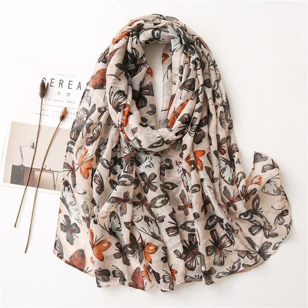 Hot silver printed butterfly scarf cotton linen ethnic silk scarf
