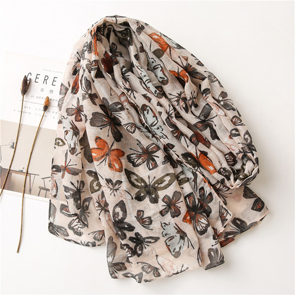 Hot silver printed butterfly scarf cotton linen ethnic silk scarf