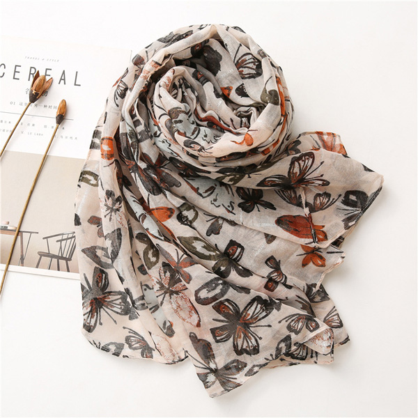 Hot silver printed butterfly scarf cotton linen ethnic silk scarf