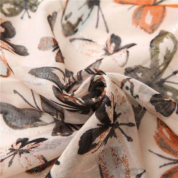 Hot silver printed butterfly scarf cotton linen ethnic silk scarf