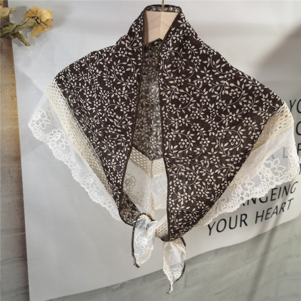 Printed scarf triangle scarf lace edging floral triangle scarf creative warm shawl