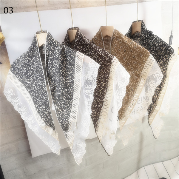 Printed scarf triangle scarf lace edging floral triangle scarf creative warm shawl