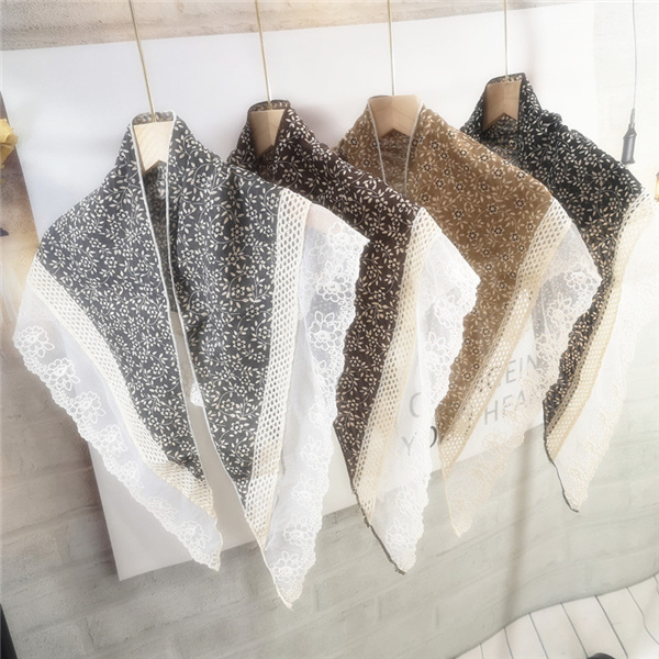 Printed scarf triangle scarf lace edging floral triangle scarf creative warm shawl