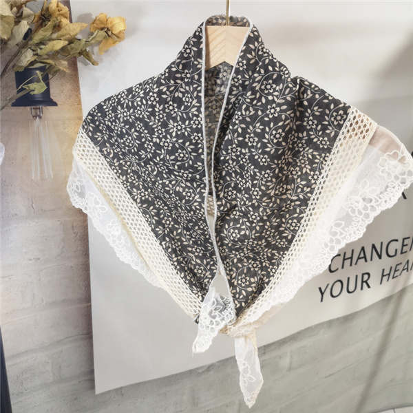 Printed scarf triangle scarf lace edging floral triangle scarf creative warm shawl