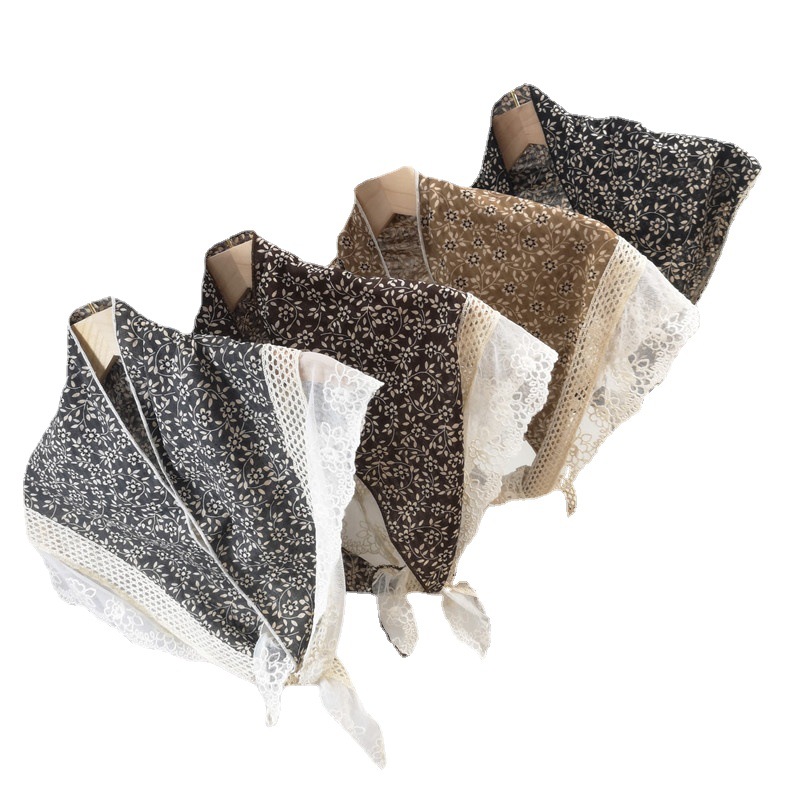 Printed scarf triangle scarf lace edging floral triangle scarf creative warm shawl