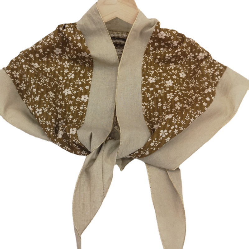 Hemming printing retro small floral triangle scarf cotton printing scarf silk scarf