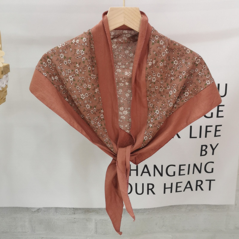 Hemming printing retro small floral triangle scarf cotton printing scarf silk scarf