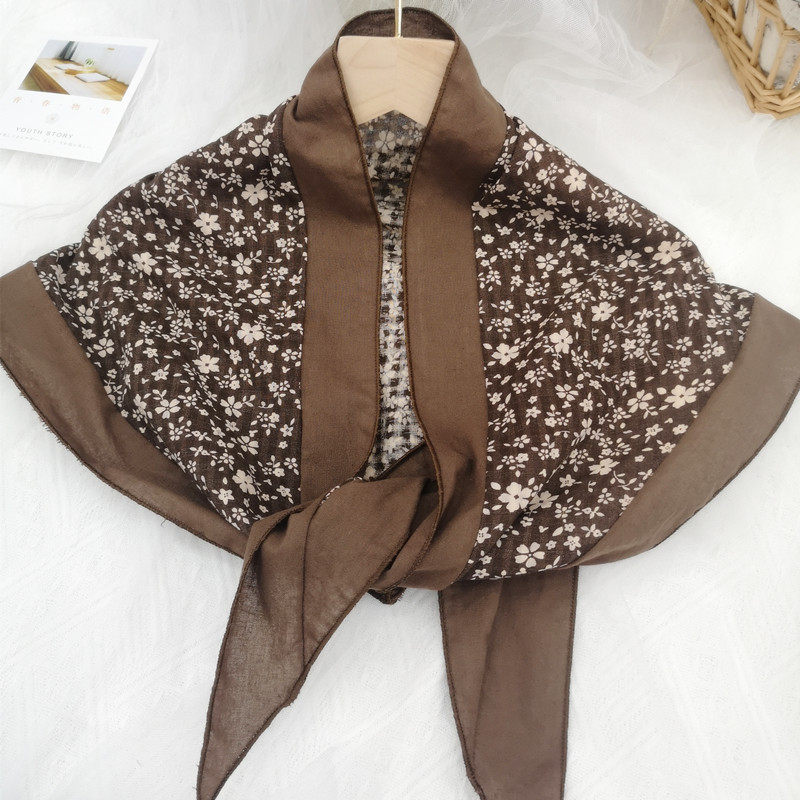 Hemming printing retro small floral triangle scarf cotton printing scarf silk scarf