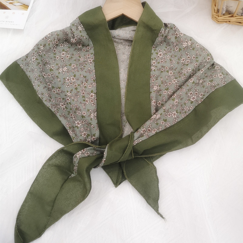 Hemming printing retro small floral triangle scarf cotton printing scarf silk scarf