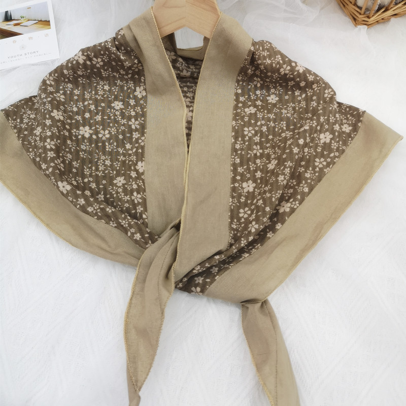 Hemming printing retro small floral triangle scarf cotton printing scarf silk scarf
