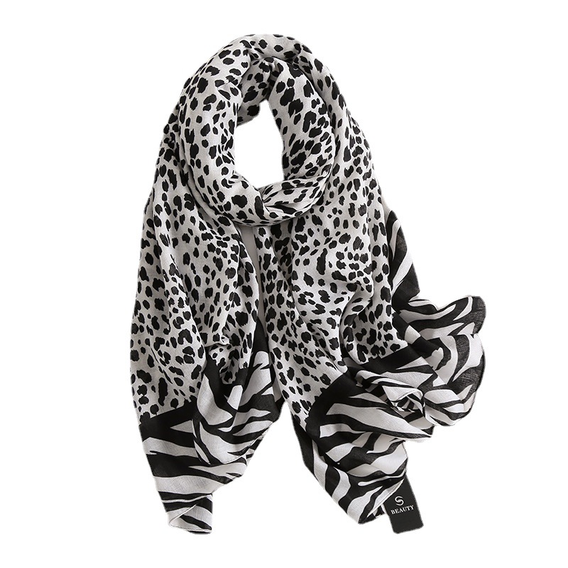 Cotton and linen long scarf Korean style leopard scarf fashion sunscreen beach towel shawl wholesale