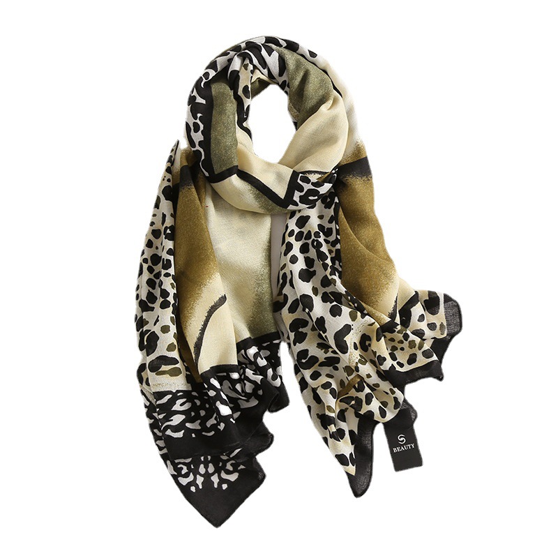 Cotton and linen Korean style leopard scarf fashion gauze long towel sunscreen beach towel shawl