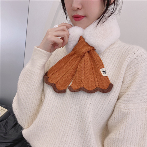 New Lai rabbit fur scarf wool collar Korean knitted cross scarf fashion wild warm scarf wholesale
