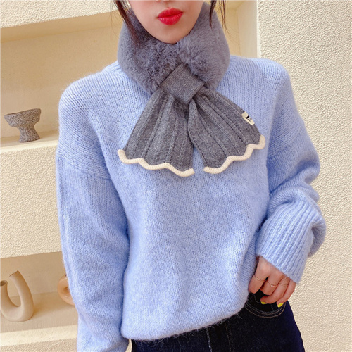 New Lai rabbit fur scarf wool collar Korean knitted cross scarf fashion wild warm scarf wholesale