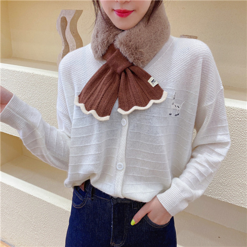 New Lai rabbit fur scarf wool collar Korean knitted cross scarf fashion wild warm scarf wholesale