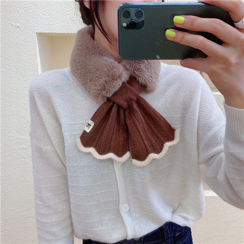 New Lai rabbit fur scarf wool collar Korean knitted cross scarf fashion wild warm scarf wholesale