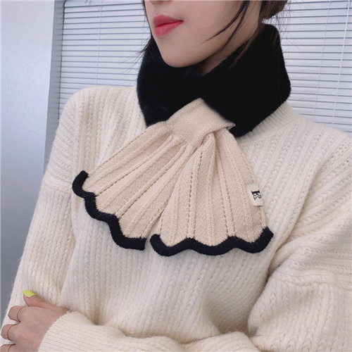 New Lai rabbit fur scarf wool collar Korean knitted cross scarf fashion wild warm scarf wholesale