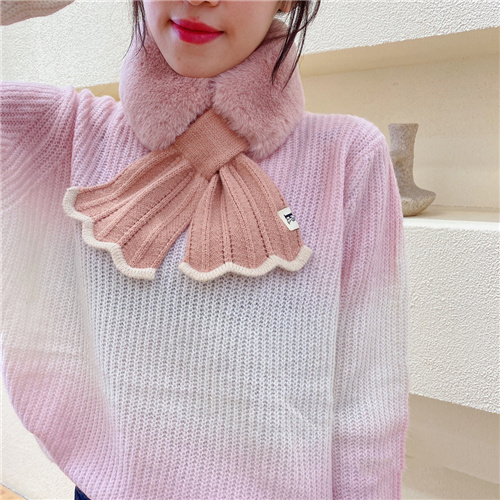 New Lai rabbit fur scarf wool collar Korean knitted cross scarf fashion wild warm scarf wholesale