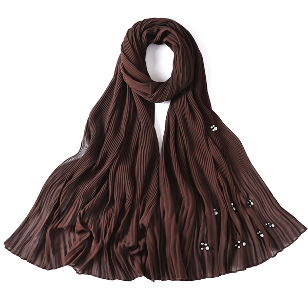 Pure color wrinkled skirt wrinkled ruffled beaded chiffon long scarf monochrome pleated headscarf women wholesale