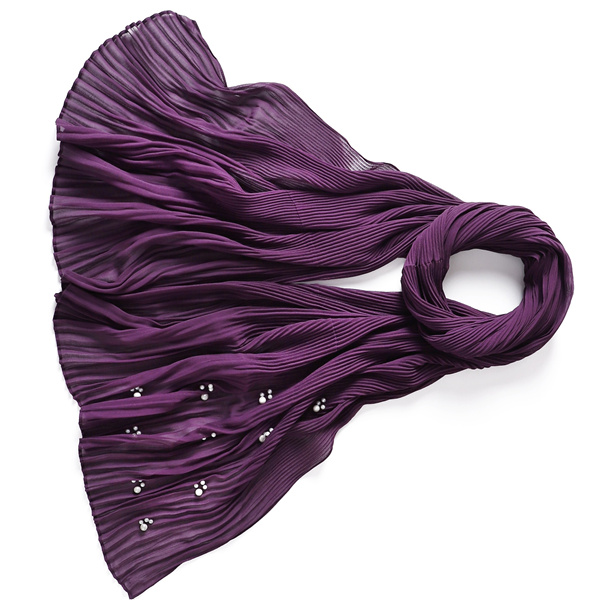 Pure color wrinkled skirt wrinkled ruffled beaded chiffon long scarf monochrome pleated headscarf women wholesale