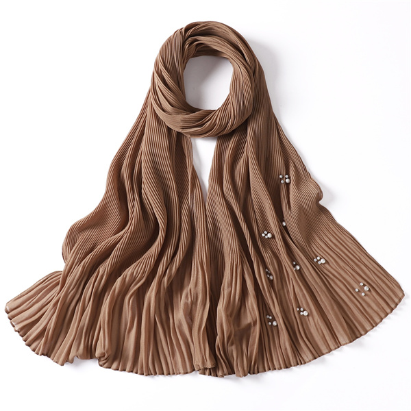 Pure color wrinkled skirt wrinkled ruffled beaded chiffon long scarf monochrome pleated headscarf women wholesale