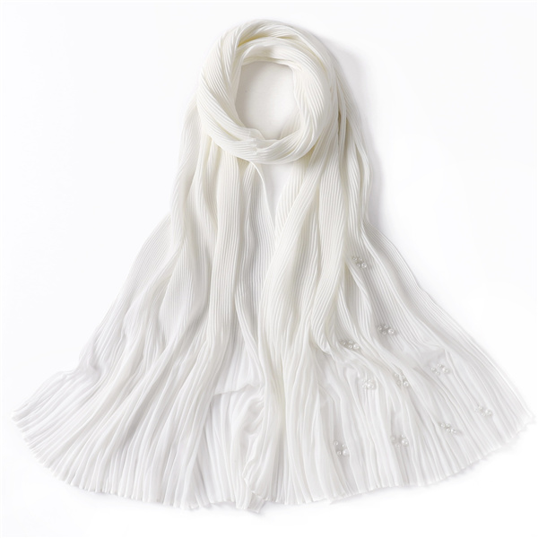 Pure color wrinkled skirt wrinkled ruffled beaded chiffon long scarf monochrome pleated headscarf women wholesale
