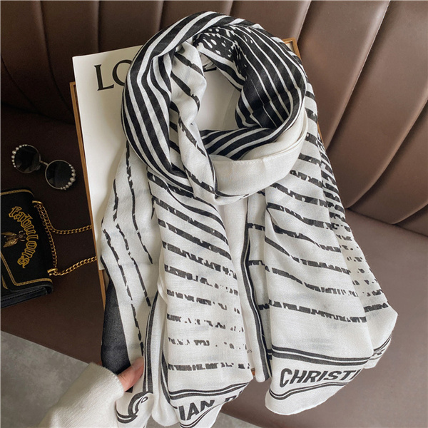 Korean style cotton and linen scarf geometric color matching gauze scarf women fashion simple shawl wholesale