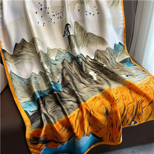 Oil painting style double sided long silk scarf printing seaside scarf wholesale