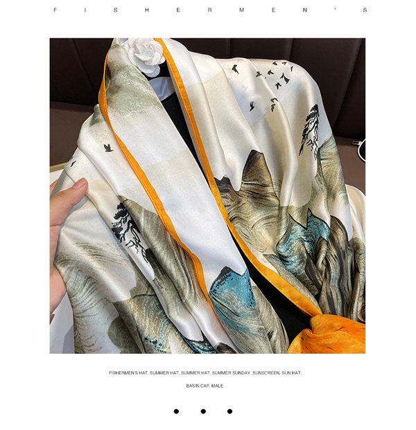 Oil painting style double sided long silk scarf printing seaside scarf wholesale