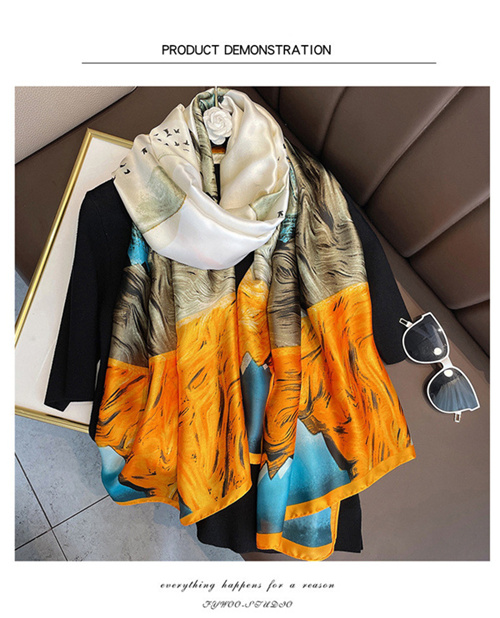 Oil painting style double sided long silk scarf printing seaside scarf wholesale