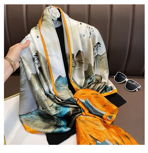 Oil painting style double sided long silk scarf printing seaside scarf wholesale