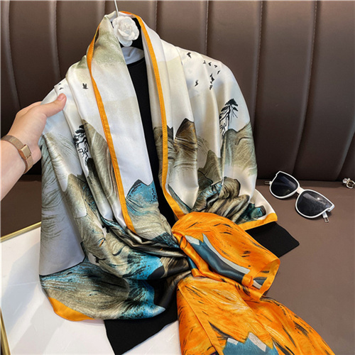 Oil painting style double sided long silk scarf printing seaside scarf wholesale