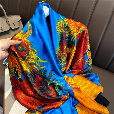 Korean version of floral silk scarf women lengthened printing scarf sunscreen shawl wholesale