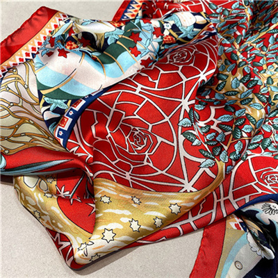 Korean style wild fashion geometric flower printing new silk satin scarf wholesale