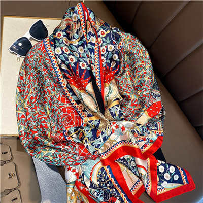 Korean style wild fashion geometric flower printing new silk satin scarf wholesale