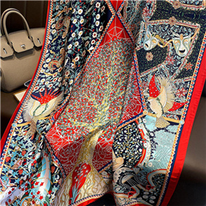 Korean style wild fashion geometric flower printing new silk satin scarf wholesale