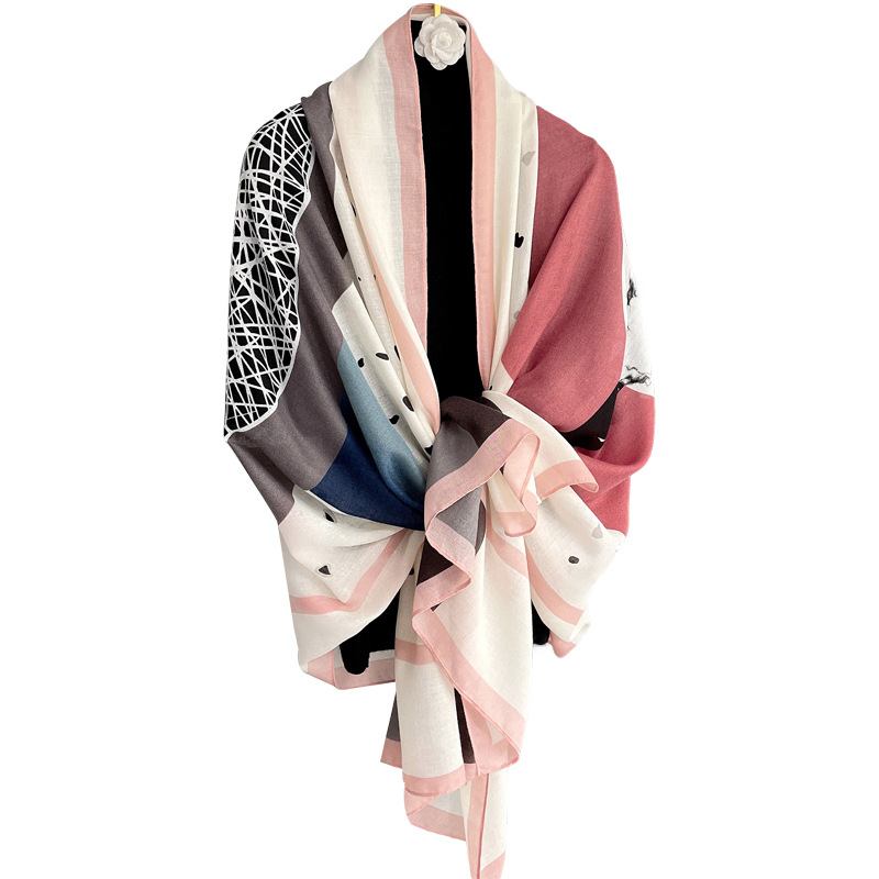 Shawl with fashionable scarf women cotton and linen dual use thin silk scarf long wholesale