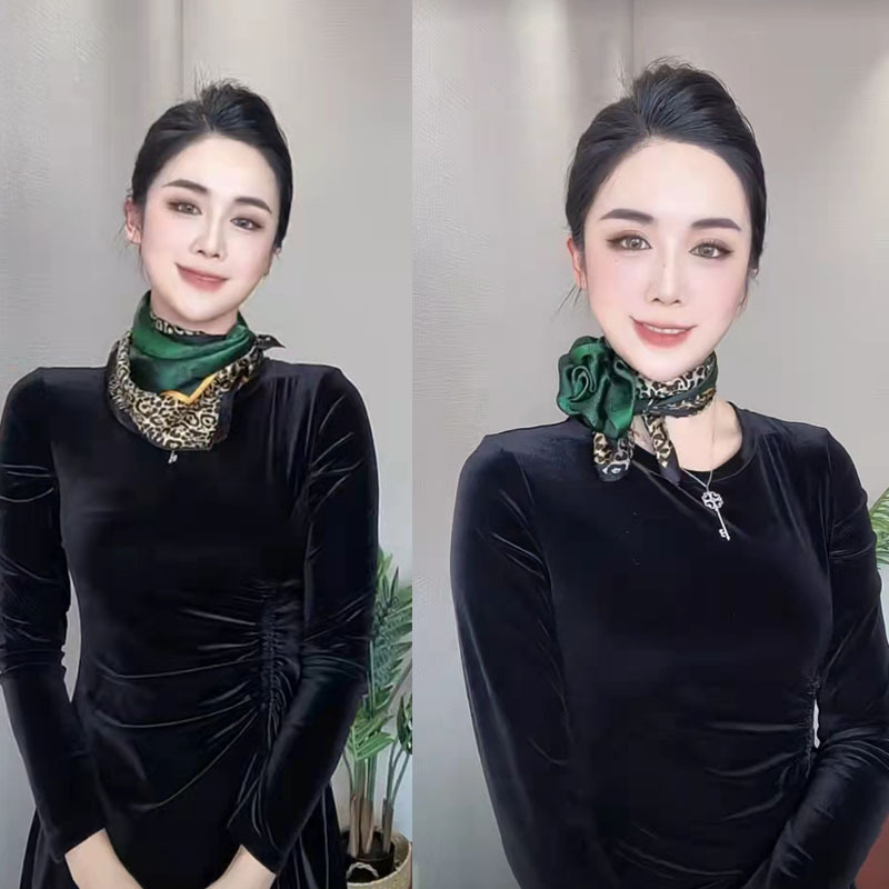 Explosive model silk scarf women wild print decorative scarf leopard green emeralds wholesale