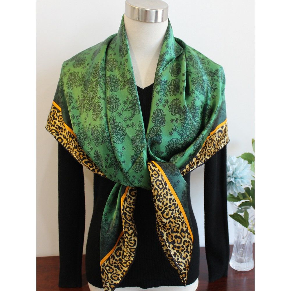 Emerald Green Leopard Print Lijing Section 110 Large Square Scarf Female Scarf Shawl Dual use Wholesale