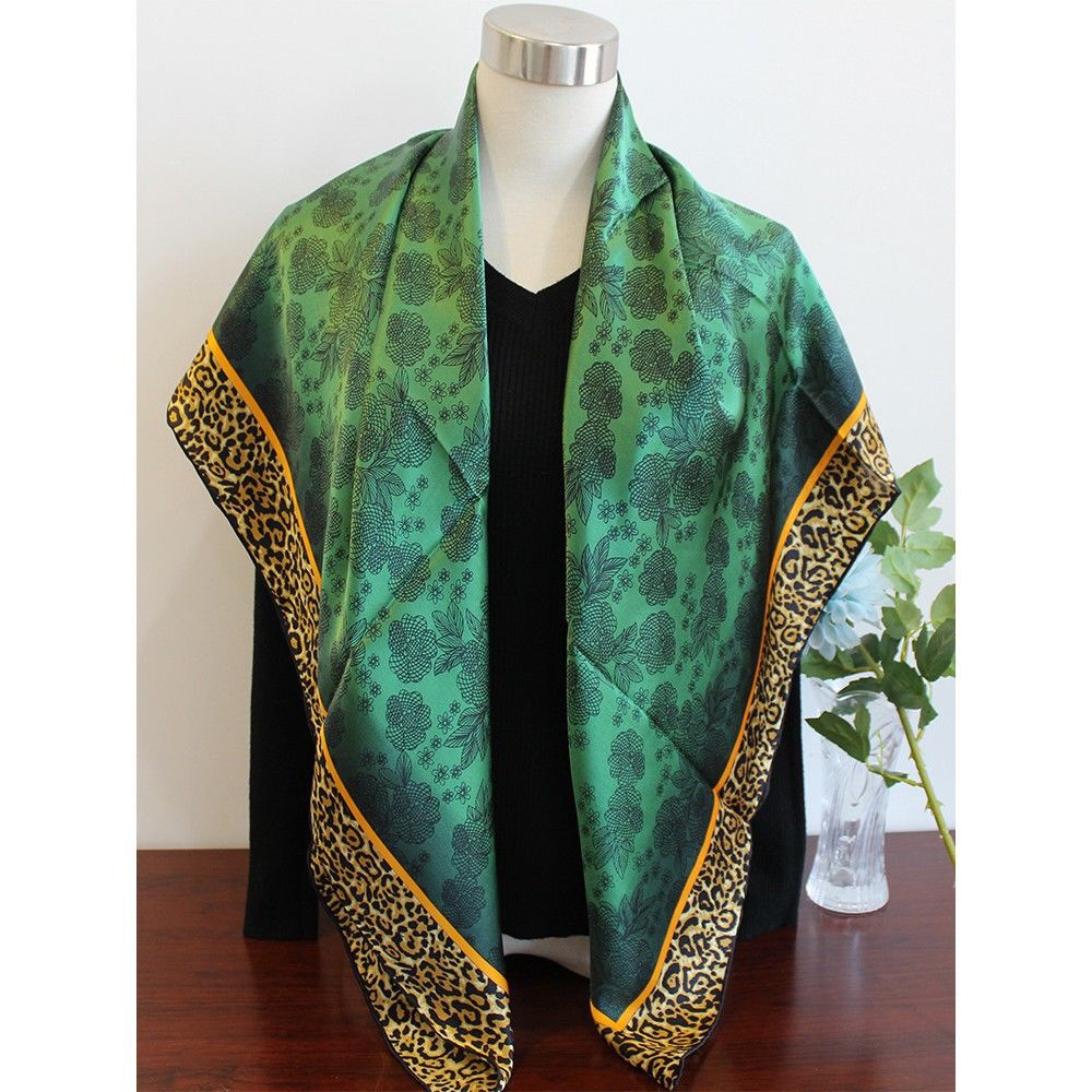 Emerald Green Leopard Print Lijing Section 110 Large Square Scarf Female Scarf Shawl Dual use Wholesale