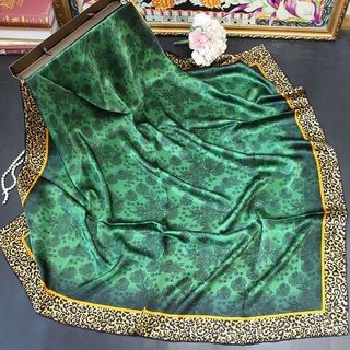 Emerald Green Leopard Print Lijing Section 110 Large Square Scarf Female Scarf Shawl Dual use Wholesale