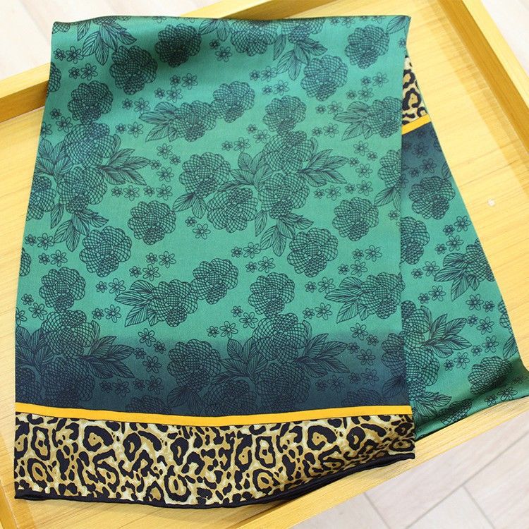 Emerald Green Leopard Print Lijing Section 110 Large Square Scarf Female Scarf Shawl Dual use Wholesale