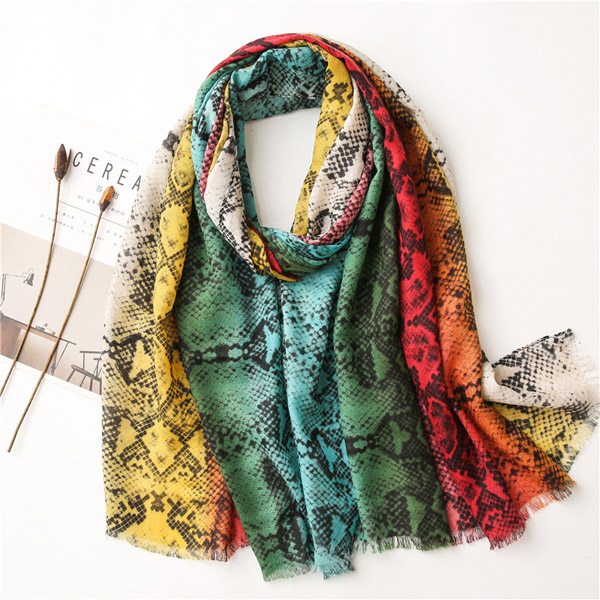 Women color neon leopard print cotton linen long warm shawl