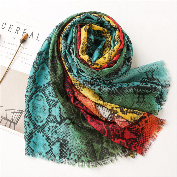 Women color neon leopard print cotton linen long warm shawl