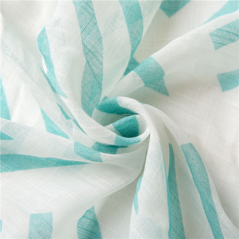 Blue geometric cotton linen scarf woman seaside sunscreen shawl