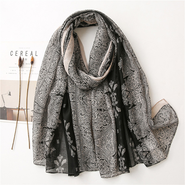 Wholesale Cotton Scarves Black Grey Lace Cotton Linen Women scarf China