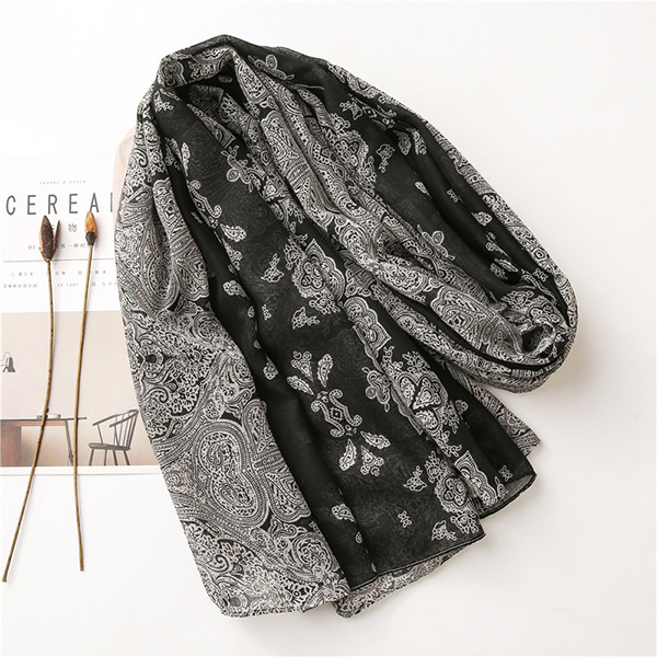 Wholesale Cotton Scarves Black Grey Lace Cotton Linen Women scarf China